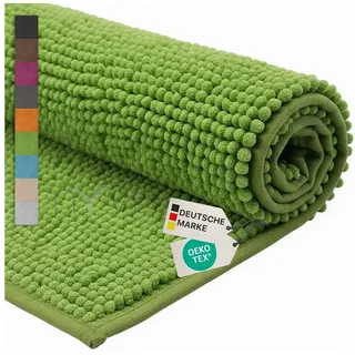 NYVI Badematte Badematte NYVISpa Chenille Badezimmerteppich, Höhe 20 mm, Polyester, Rutschfest, Saugfähig, Schnell Trocknend, Fußbodenheizung geeignet grün 70 cm x 120 cm x 20 mm