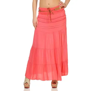 Malito – Rock Damen bodenlang aus Baumwolle mit elegantem Strickmuster & Kunstleder Gürtel – Maxi Rock lang mit breitem Bund – Luftiger Sommerrock 1116 (Einheitsgröße 34-40) - 34-40