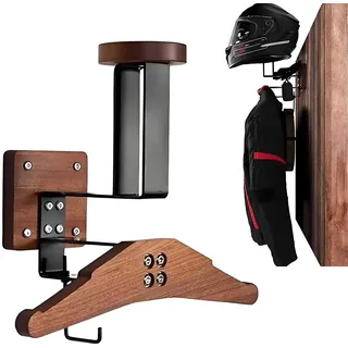 Gevvnss Motorrad Helm Halterung Wand,Helmhalterung Wand aus Holz & Metall | Platzsparende Motorrad Garderobe für Motorradhelm, Taktische Weste, Jacke & Zubehör – Einfache Montage