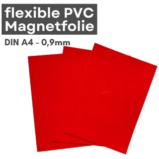 MaajeeKuto Magnet Magnetfolie DIN A4 beschreibbar Rot 0,9 mm PVC Magnetplatte (3-St)