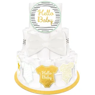 Amscan Hängedekoration 'Hello Baby' Deko für Windeltorte 5-tlg. Weiß/Gold
