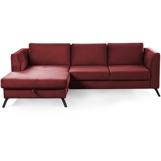 CAVADORE Ecksofa Ole / Samt-Sofa in L-Form mit Schwenkrücken und großem Longchair / 261 x 88 x 172 / Samtoptik Rot