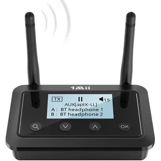 1Mii B03+ Bluetooth Transmitter Empfänger für TV/Stereoanlage mit Display | 3-in-1 TX/RX/Bypass, aptX LL/HD/Adaptive, Dual Link, Optisch/RCA/AUX, große Reichweite
