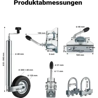Wiltec Stützrad für Anhänger bis 362 kg ø48 mm