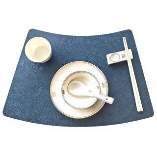 Fächerförmige Tischsets aus Leder, 4er-/6er-Set, wasserdicht, abwischbar, hitzebeständig, rutschfest, Tischsets für runde Tische(Blau,Set of 6)