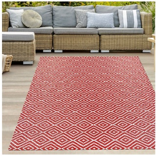 Outdoorteppich Praktischer Plastik Outdoor-Teppich mit Rautenmuster in rot/weiß, Teppich-Traum, rechteckig rot 120 cm x 170 cm