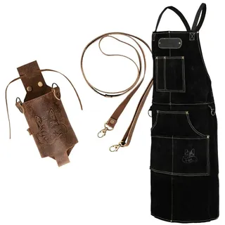 Black Forest Fox Black Forest Fox® ROUGH SET Büffelleder Grill Koch & Küchen Schürze + Holly Holster Getränkeholster, Dosenholster und Flaschenholster in einem (Schwarz) - Einheitsgröße