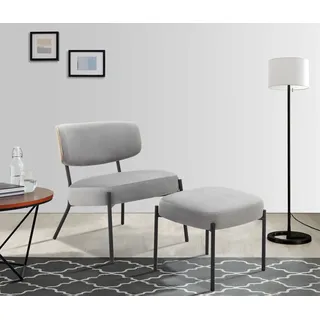 andas Loungesessel Lovberg in Cord und Easycare-Bezug, eleganter Loungesessel mit Hocker grau