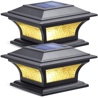 Siedinlar Solarleuchten für Außen mit Glas 2 Modi LED Lampe Solarleuchten Garten Solar Pfostenleuchte Wasserdicht Gartendeko für Garten Terrasse Zaun 7x7 8x8 9x9 Hölzerne Pfäle (2 Stück)
