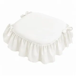 Diwzbyn Sitzkissen Rutschfestes Stuhlkissen mit Volant,Bindebändern, Landhaus, für Esszimmer,Büro, Schreibtisch und Wohnzimmer,43x45cm weiß