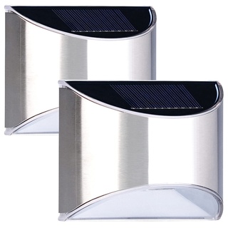 Lunartec Solar Wandlampe: 2er-Set Solar-LED-Wandleuchte mit Lichtsensor, Edelstahl, 20 lm, IP44 (Solarleuchte Wand, LED-Solar-Wandlampe, Boden Solarleuchten)