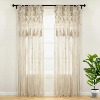 Lush Decor Boho Makramee Quaste Baumwolle Fenster Vorhang Raumteiler Hochzeit Hintergrund Wanddekoration 213,4 cm L x 127 cm B Neutral