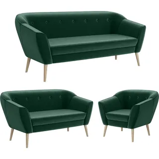 MEBLINI Mini Sofa Set 3-2-1 für Wohnzimmer - Mini Lounge für sechs Personen - Küchensofa - Sofa Klein - Sitzgarnitur - Polstergarnitur - Sofagar... - Grün