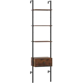 Costway Bücherregal 5-stufiges Leiterregal mit Schublade Metall 0 x 0 x 0 cm Braun