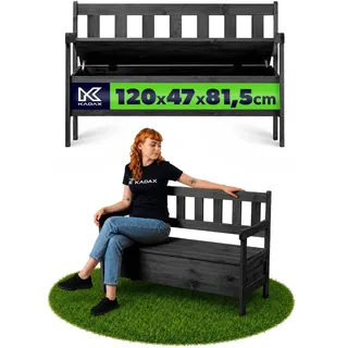 KADAX Gartenbank, 120x49x81,5cm Banktruhe aus Einer Holzfaserplatte, Sitzbank mit Stauraum und Rücklehne, Wetterfeste Holzbank für Garten, Balkon (120cm/Anthrazit)