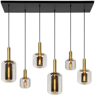 LUCIDE Joanet 6-flg. E27 60 cm Rauchfarbe Grau, Mattes Gold