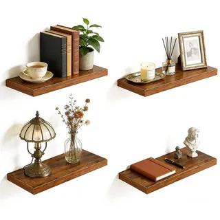 Rustikale Wandregale Holz - Schweberegal Set 60x20x3 cm 4 Stück - Mit Metallwinkeln - Dekoratives Wandboard - Für Wohnzimmer Schlafzimmer Küche ...