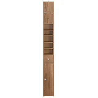 SoBuy Hochschrank mit 5 Fächern und 1 Schublade Holz Natur BZR34-PF