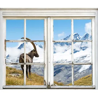 Queence Wandsticker QUEENCE "Steinbock", weiß, B:40cm H:60cm T:0,1cm, Wandtattoos, Wandsticker, Wandbild, selbstklebend, 3D, Fenster, Steinbock