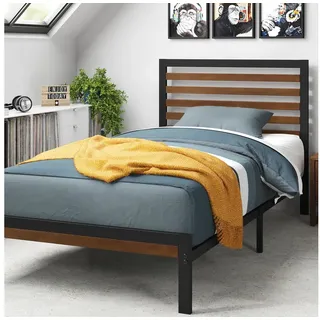 ZINUS Bettgestell Kai mit Bambus und Metall Kopfteil (Packung, Holzbett, Schwarz, 90x200 cm), Inklusive Lattenrost, mit oder ohne Matratze schwarz 90 cm x 200 cm