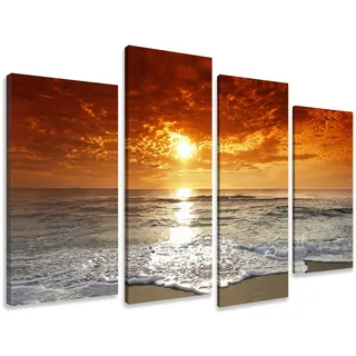 Visario Leinwandbild Strand 130x80 cm 6038 fertig gerahmt auf Holzrahmen - Wandbild Meer Dünen Nordsee Ostsee Panorama Natur Landschaft modern - Leinwand Bilder Wohnzimmer Schlafzimmer Deko Geschenk