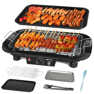 Tischgrill Elektrisch 1500 W,BBQ Grill teppanyaki grill,Auffangschale1600,00 W, 1600W,36 x 22cm Grillfläche, Auffangschale, regelbares Thermosta