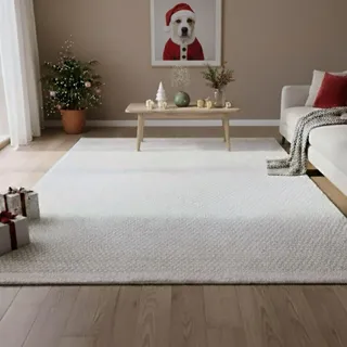 MY-RUG handgewebter Wollteppich 160 x 160 cm aus gewalkter Schurwolle | weicher Teppich aus Wolle | Wohnzimmerteppich, Naturteppich, Wendeteppich, robust & pflegeleicht | WoolHeaven Natur weiß