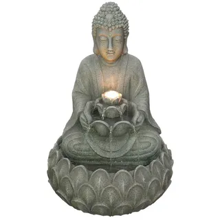 Dehner Gartenbrunnen Yoga, mit LED Beleuchtung, ca 55 x 36.5 x 36.5 cm, grau, Solarbrunnen frostbeständig, Brunnen für Außen grau