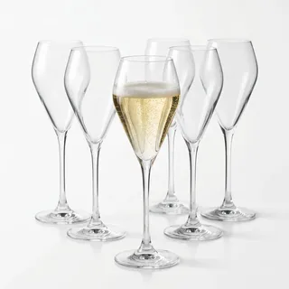 Rona2serve Champagnergläser 6 Gläser Set Serie Mode, Prosecco Glas mit moderner und markanter Form, spülmaschinenfest, Premiumqualität inklusive Glaspoliertuch