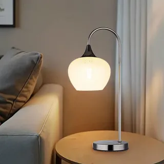 Beistellleuchte Nachttischleuchte Tischlampe schwarz-chrom Kristall E27 Glas