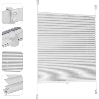 Sekey Plissee ohne Bohren Verdunkelung, Fenster Plissee Klemmfix Jalousie 75 cm breit, Verspannt Blickdicht Sonnenschutz Fensterollo, 75x210cm, Weiß
