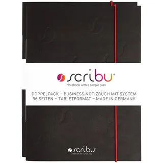 Scribu Business Notizbuch mit System - Planer für Aufgaben, Projekte & Prioritäten | GTD, Eisenhower, Bullet Journal | 96 Seiten, Soft Cover | Tablet Format | Smart Black - Doppelpack