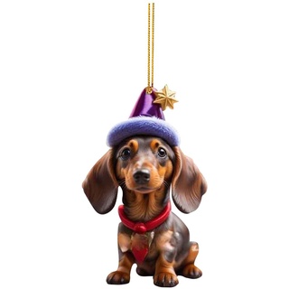 Dackel Weihnachtsanhänger, Dackel Weihnachtsdeko, Lustiger Hund Weihnachtsbaumschmuck, Christbaumschmuck, Weihnachtsdeko zum Aufhängen, Lustig Hunde Hängende Zubehör, Weihnachten Dekoration (H)