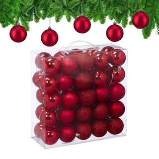Relaxdays Weihnachtskugeln im 50er Set Rot,Silber
