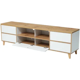 OKWISH TV-Schrank Sideboard TV-Möbel Aufbewahrungsschrank 175x37x51 cm MDF Holz Weiß modern Wohnzimmer Hochglanz Design