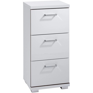 byLIVING Seitenschrank NEBRASKA in matt weiß Hochglanz weiß lackiert/Kleiner Badschrank mit 3 Schubladen und silberfarbenen Griffen/B 35,5, H 74, T 31,5 cm Nebraska 03