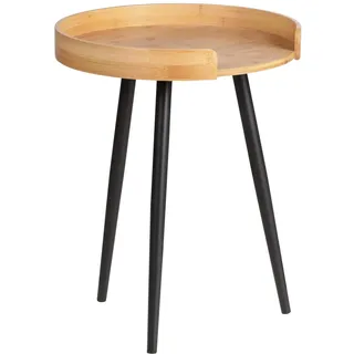 WENKO Beistelltisch Loft, Kleiner Couchtisch aus nachhaltigem Bambus & Metall, Cooles Industrial Design für Küche, Flur, Wohnzimmer, runder Nachttisch, Ø 40 x 50 cm, Schwarz matt/Natur