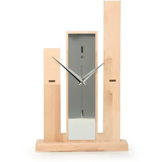Kreative Feder Designer-STANDUHR „Stairs“ aus Massivholz – analoge TISCHUHR ohne Tickgeräusche (leises Quarzuhrwerk, Buche)
