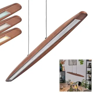 HOFSTEIN LED Pendelleuchte Fugelsta, dimmbare Pendellampe aus Metall/Holz/Kunststoff in Schwarz/Holz/Wedunkeliß, Hängeleuchte Retro mit Holzbalken und Touchdimmer, CCT, max. 148,8cm, Esszimmer, Küche