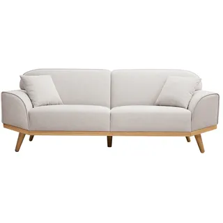 miliboo Skandinavisches Sofa aus beigem Stoff mit Samteffekt und hellem Holz 3-sitzer Freema