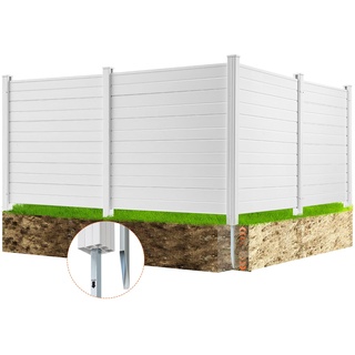 VEVOR 4xPaneele Gartenzaun 122x122cm Sichtschutzzaun PVC und verzinktes Blech-Erdspieß Windschutzzaun Metallpfähle bis 50cm Lamellenzaun Steckzaun Sichtschutz ideal für Pool-Ausrüstung Klimaanlagen