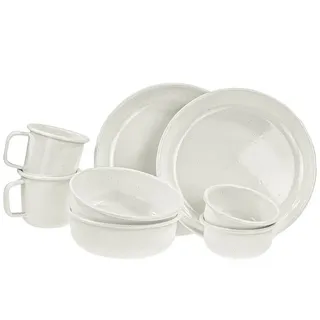 Barebones Geschirr-Set BAREBONES Geschirrset 8tlg ROLLED- EMAILLE soft white (8-tlg), 2 Personen, Metall, Campinggeschirr Set, 8 Teile aus Emaille in hochwertiger Qualität weiß