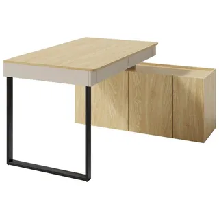 beautysofa SCHREIBTISCHKOMBINATION Lico Schreibtisch mit Kommode für Jugendzimmer, Sandbeige