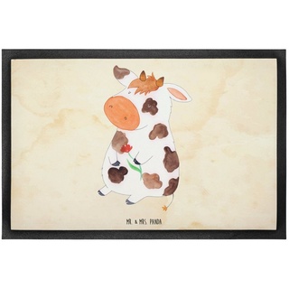 Fußmatte 60 x 90 cm Kuh - Vintage - Geschenk, Schmutzfangmatte, Bauernhof, Lan, Mr. & Mrs. Panda, Höhe: 0.3 mm, Charmantes Design braun