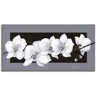 Wandbild ARTLAND "Weiße Orchideen auf grau" Bilder Gr. B/H: 100 cm x 50 cm, Leinwandbild Blumen, 1 St., schwarz Kunstdrucke als Alubild, Outdoorbild, Leinwandbild, Poster, Wandaufkleber