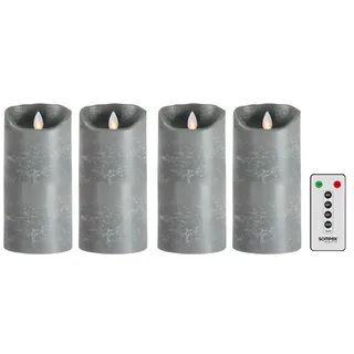 sompex LED Kerzen mit Timerfunktion und flackernder Flamme, grau ⌀ 8cm, Höhe wählbar 18cm oder 23cm, Adventskranz 4er Sets, Weihnachtsdeko, LED Deko (4x18cm mit Fernbedienung)