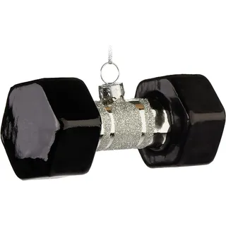 BRUBAKER Weihnachtsbaumkugel Hantel - Handbemalte Weihnachtskugel - 10 cm Baumkugel Kurzhantel (1 St), Christbaumschmuck aus Glas für Kraftsportler und Sportler - Fitness schwarz|silberfarben