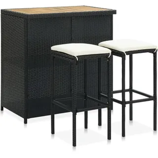 vidaXL Bar Set 3-TLG. Stehtisch Bartisch Bistrotisch Tresentisch Küchentisch Barhocker Tresen Barstuhl Theke Set Bartresen Küchenbar Poly Rattan Schwarz