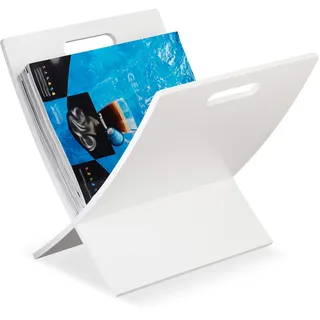 Relaxdays Zeitungsständer mit Tragegriff, Wohnzimmmer, modernes Design, Zeitschriftenständer Holz, Weiß