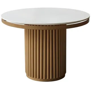 Tikamoon Esstisch Runder Tisch Isaure aus Metall und Terrazzo 4/6 Personen 107 cm weiß